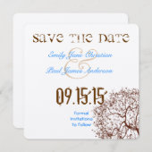 ブラウンツリーブライトブルーフォント日付の保存 セーブザデート (正面/裏面)