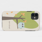 ブラウンツリーブランチ葉名前をカスタムするブルーフクロウ Case-Mate iPhoneケース (裏面(横))