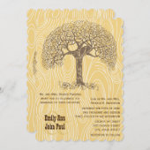 ブラウンツリーラブバードイエローウッドグレン結婚ズ 招待状 (正面/裏面)