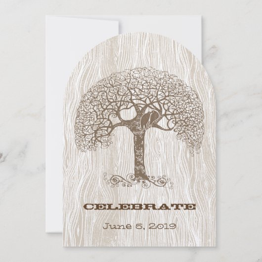 ブラウンツリーラブバードイエローウッドグレン結婚ズ 招待状 (裏面)