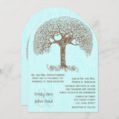 ブラウンツリーラブバードウッドグレインターコイズ結婚ズ 招待状 (正面/裏面)