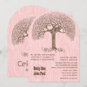 ブラウンツリーラブバードピンクの木結婚粒 招待状 (正面/裏面)