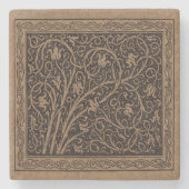 ブラウンツールドレザーアールヌーボーフローラ ストーンコースター (正面)