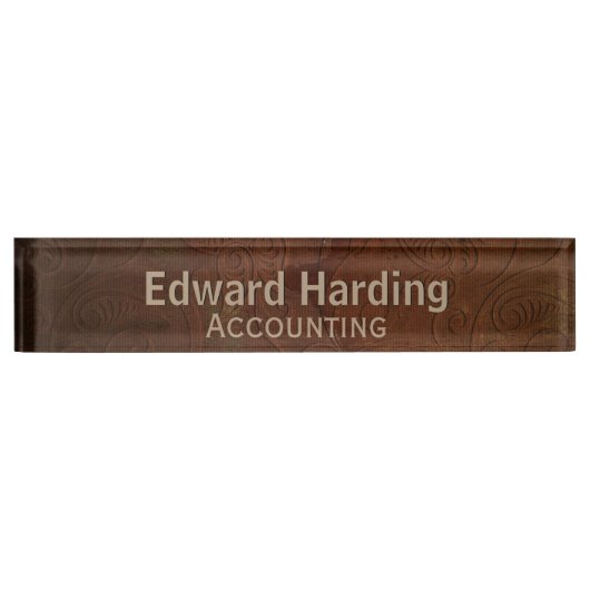 ブラウンツールレザールッキングカスタム机用ネームプレート デスクネームプレート (正面)