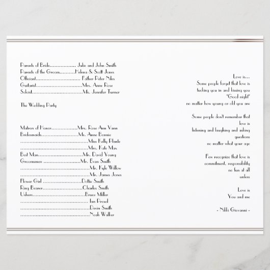 ブラウンティール（緑がかった色）アールデコポー結婚式 プログラム (裏面)