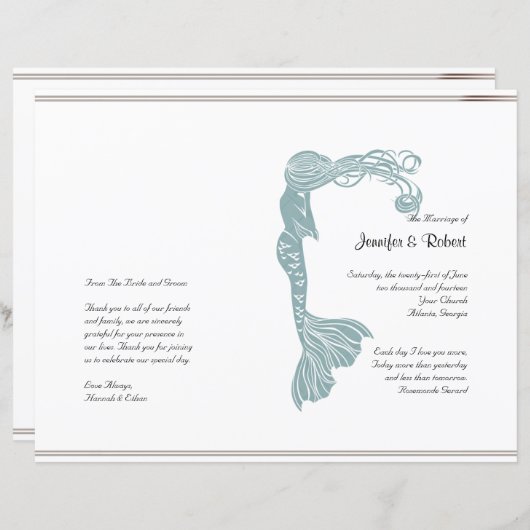 ブラウンティール（緑がかった色）アールデコポー結婚式 プログラム (正面/裏面)