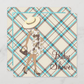 ブラウンティール(緑がかった色)ブルーベビーシャワー招待状 招待状 (正面/裏面)