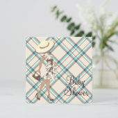 ブラウンティール(緑がかった色)ブルーベビーシャワー招待状 招待状 (スタンド正面)