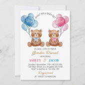 ブラウンテディベアバルーンジェンダーリビール招待状 招待状 (正面)