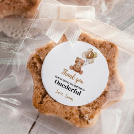 ブラウンテディベアバルーンファースト誕生日ステッカー ラウンドシール