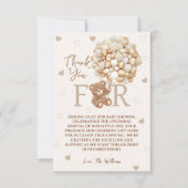 ブラウンテディベアバルーン赤ちゃんシャワー サンキューカード (正面)