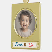 ブラウンテディベアパーソナライズされた- ゴールドプレートバナーオーナメント (左)