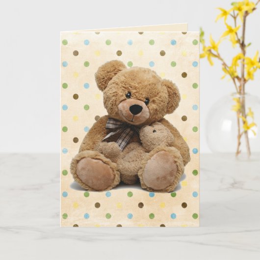 ブラウンテディベアーズオン水玉模様新生児 カード (黄色い花)
