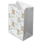 ブラウンテディベアーブルーボーイベビーシャワー ミディアムペーパーバッグ (正面アングル)