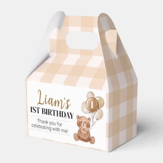 ブラウンテディベア最初の誕生日パーティーの好意ボックス フェイバーボックス (裏面サイド)