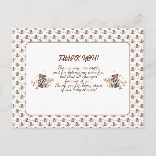 ブラウンテディベア男の子だ！ありがとうはがき ポストカード (正面)