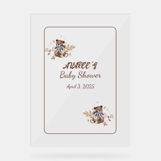 ブラウンテディベア男の子だ！シャワーナプキン アクリルサイン (正面)