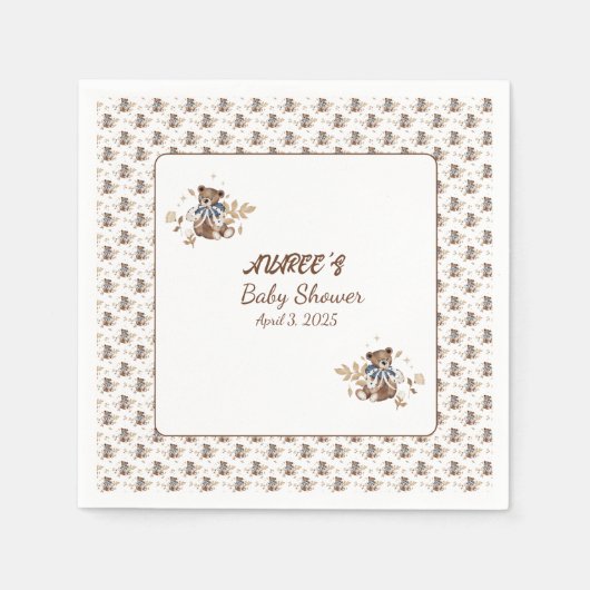 ブラウンテディベア男の子だ!シャワーナプキン スタンダードカクテルナプキン (正面)