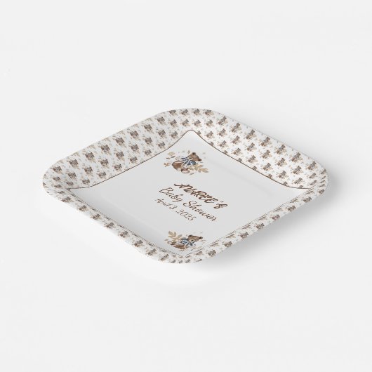 ブラウンテディベア男の子だ！シャワーナプキン ペーパープレート (傾斜あり)