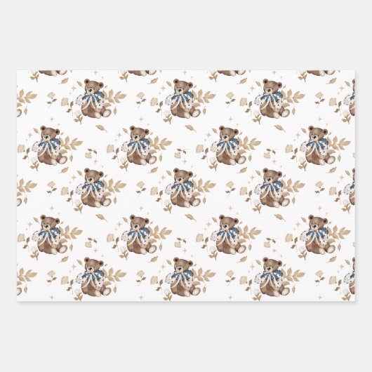 ブラウンテディベア男の子だ!シャワーナプキン ラッピングペーパーシート (正面)