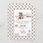 ブラウンテディベア男の子だ！シャワー 招待状 (正面/裏面)