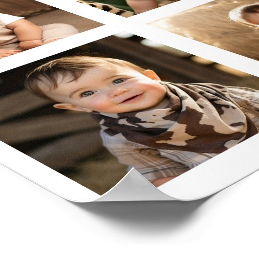 ブラウンテディベア誕生日フォトマイルストーンサイン ポスター (角)