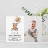 ブラウンテディベア誕生日招待状ベアバルーン サンキューカード (スタンド正面)