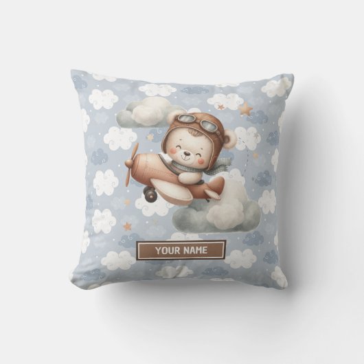 ブラウンテディベア赤ちゃんシャワーパーソナライズされた枕 クッション (正面)