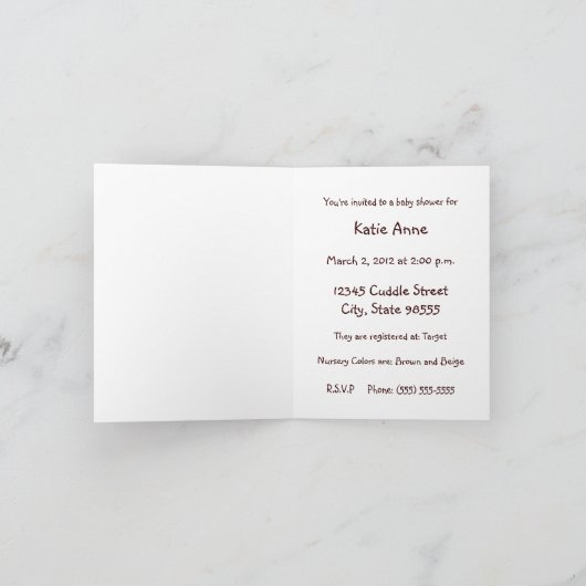 ブラウンテディベア赤ちゃんシャワー招待状カード 招待状 (内部)