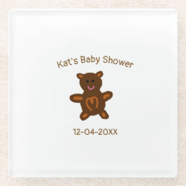 ブラウンテディベア赤ちゃんシャワー追加の名前エレガント日付 ガラスコースター