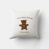 ブラウンテディベア赤ちゃんシャワー追加の名前エレガント日付 クッション (裏面)