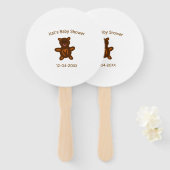 ブラウンテディベア赤ちゃんシャワー追加の名前エレガント日付 ハンドファン (正面&裏面)