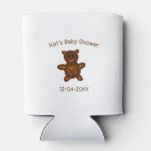 ブラウンテディベア赤ちゃんシャワー追加の名前エレガント日付 缶クーラー (裏面)
