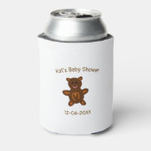 ブラウンテディベア赤ちゃんシャワー追加の名前エレガント日付 缶クーラー (缶裏面)