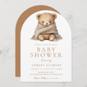 ブラウンテディモダンベア赤ちゃんシャワー 招待状 (正面/裏面)