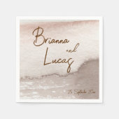 ブラウンテラコッタ結婚ウォーターモノグラムのカラー スタンダードカクテルナプキン (正面)