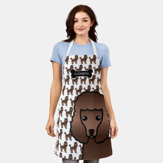 ブラウントイプードルかわいい漫画の犬と名前 エプロン (着用した状態)