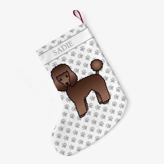 ブラウントイプードルかわいい漫画の犬と名前 スモールクリスマスストッキング (裏面 (吊り時))