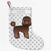 ブラウントイプードルかわいい漫画の犬と名前 スモールクリスマスストッキング (正面)