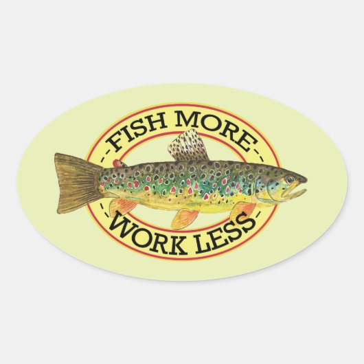 ブラウントラウト魚釣り 楕円形シール (正面)