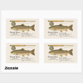 ブラウントラウト（Salmo trutta）–日本画イラスト 長方形シール (シート)