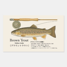 ブラウントラウト(Salmo trutta)–日本画イラスト 長方形シール