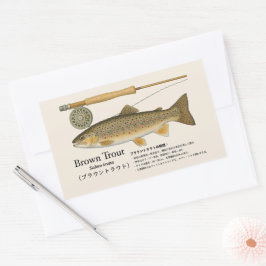 ブラウントラウト(Salmo trutta)–日本画イラスト 長方形シール