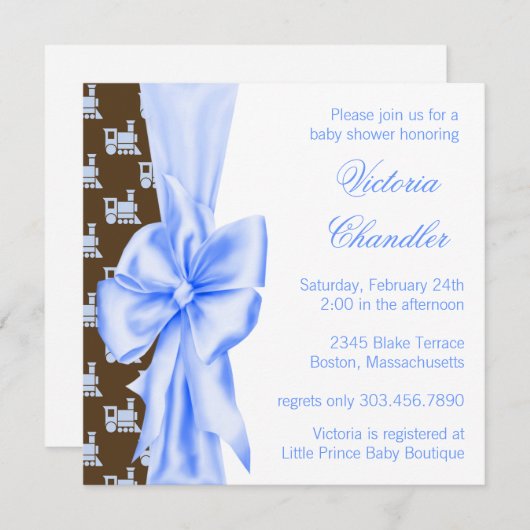 ブラウントレインとブルートレインの男の赤ちゃんシャワー 招待状 (正面/裏面)