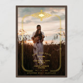 ブラウントレンディーレースフローリッシュイニシャル結婚ズの写真 箔招待状 (正面)