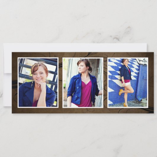 ブラウントーンの3枚写真卒業カード 招待状 (正面)