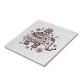 ブラウントーンカワイイレトロフローラゾウ タイル (側面)