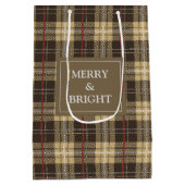 ブラウントーンタータンチェックプレイドカスタム文字 ミディアムペーパーバッグ (裏面)