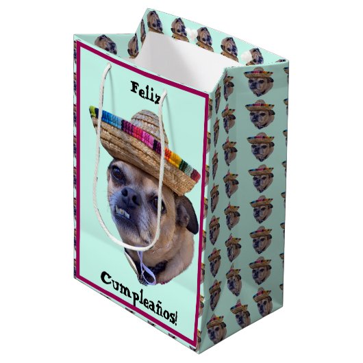 ブラウンドッグ顔Chag写真 ミディアムペーパーバッグ (正面アングル)