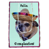 ブラウンドッグ顔Chag写真 ミディアムペーパーバッグ (裏面)